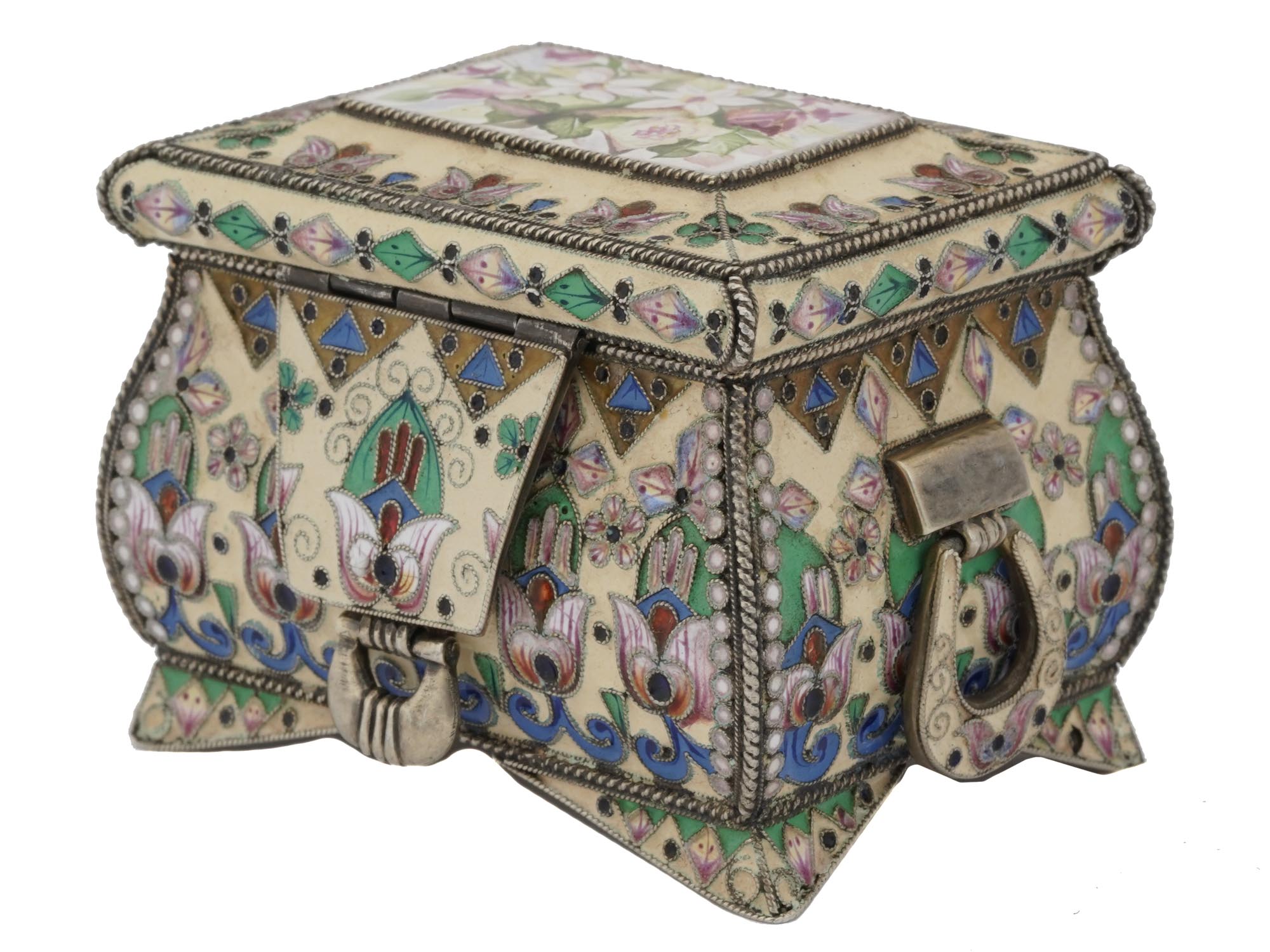 RUSSIAN SILVER GILT CLOISONNE ENAMEL CASKET BOX PIC-3